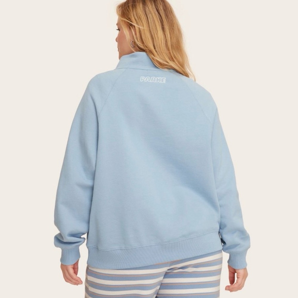 Parke x target collab L/XL Light Blue Funnel Neck button sweatshirt